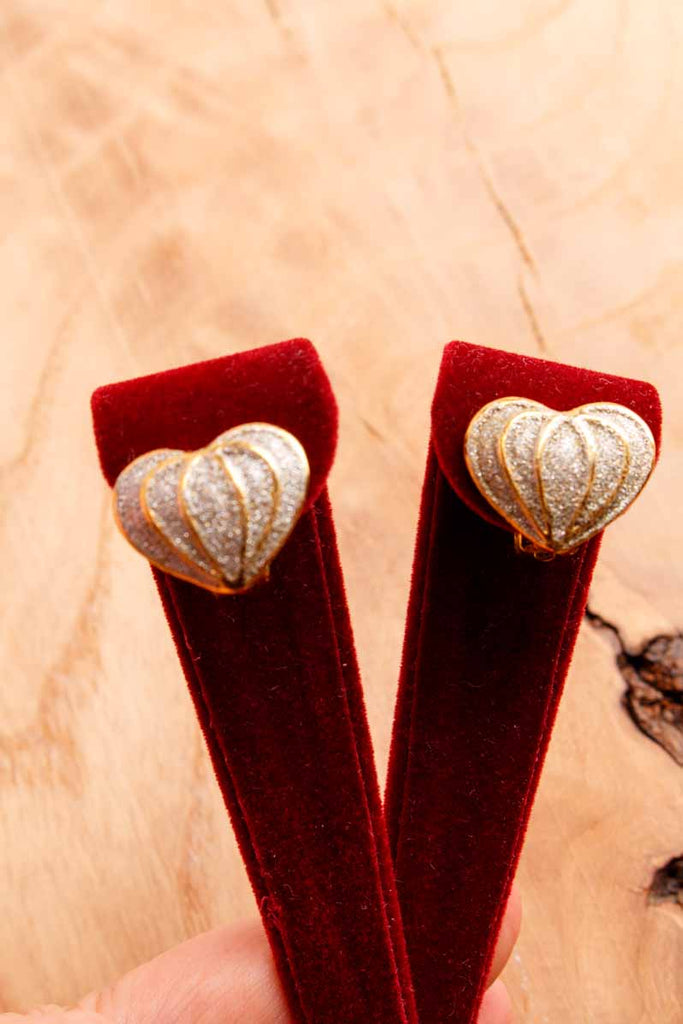 80s Ohrclips goldenes Herz mit Glitzer