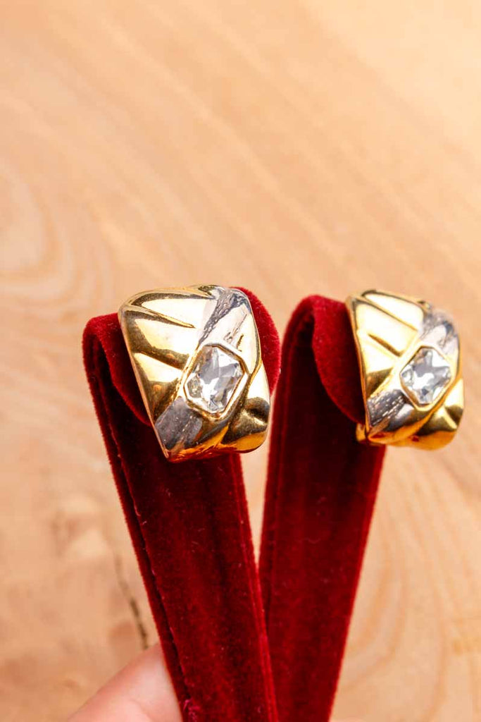80er Jahre Ohrclips gold mit Glitzer