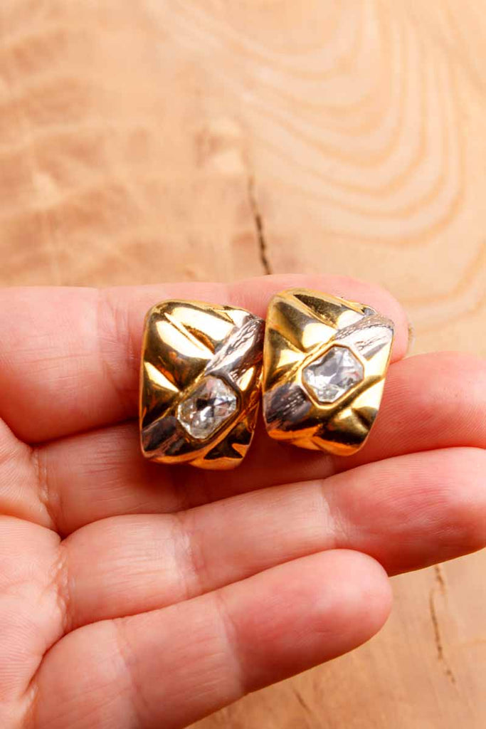 80er Jahre Ohrclips gold mit Glitzer