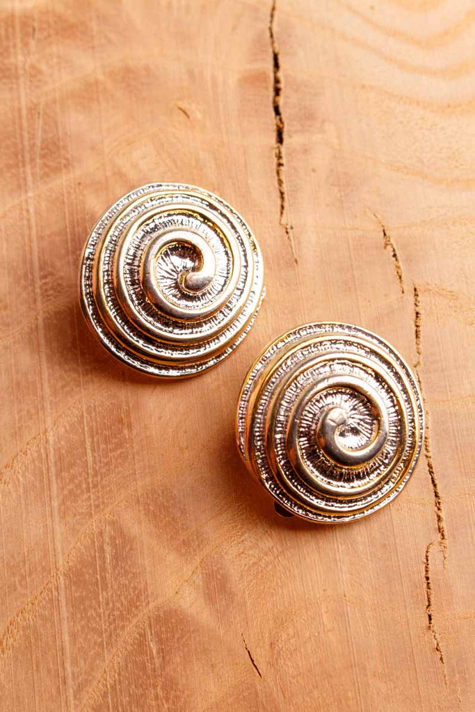80s Ohrclips silber-gold Swirls