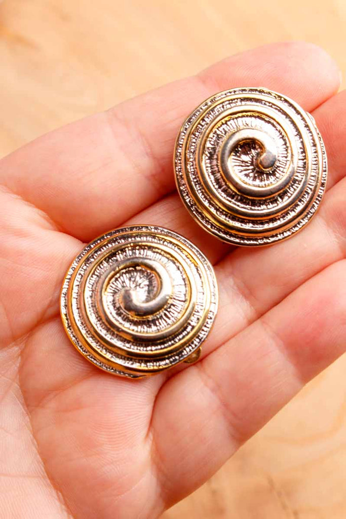 80s Ohrclips silber-gold Swirls
