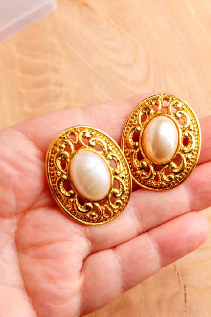 elegante 80s Ohrclips gold mit Perle