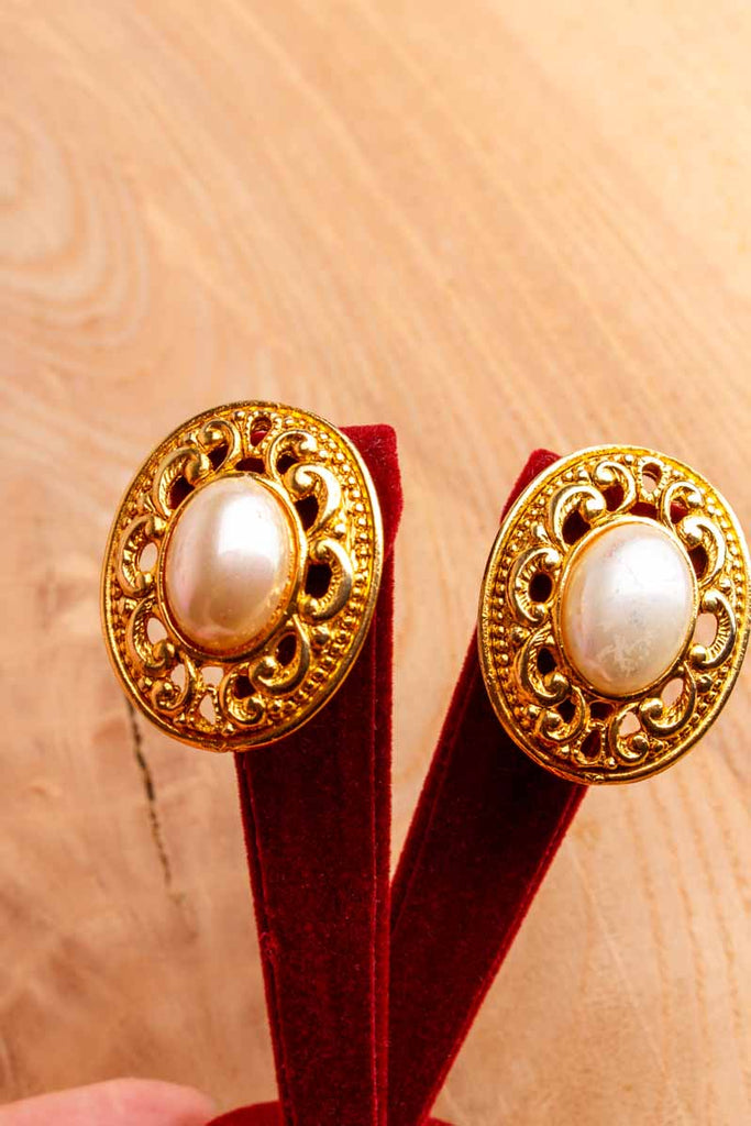 elegante 80s Ohrclips gold mit Perle