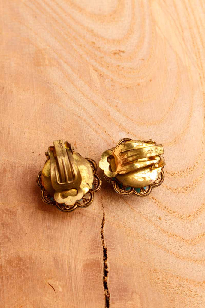 kleine 60s Ohrclips gold mit blau