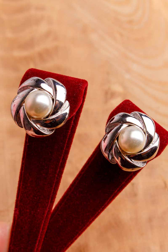 80s Ohrclips silber mit Perle