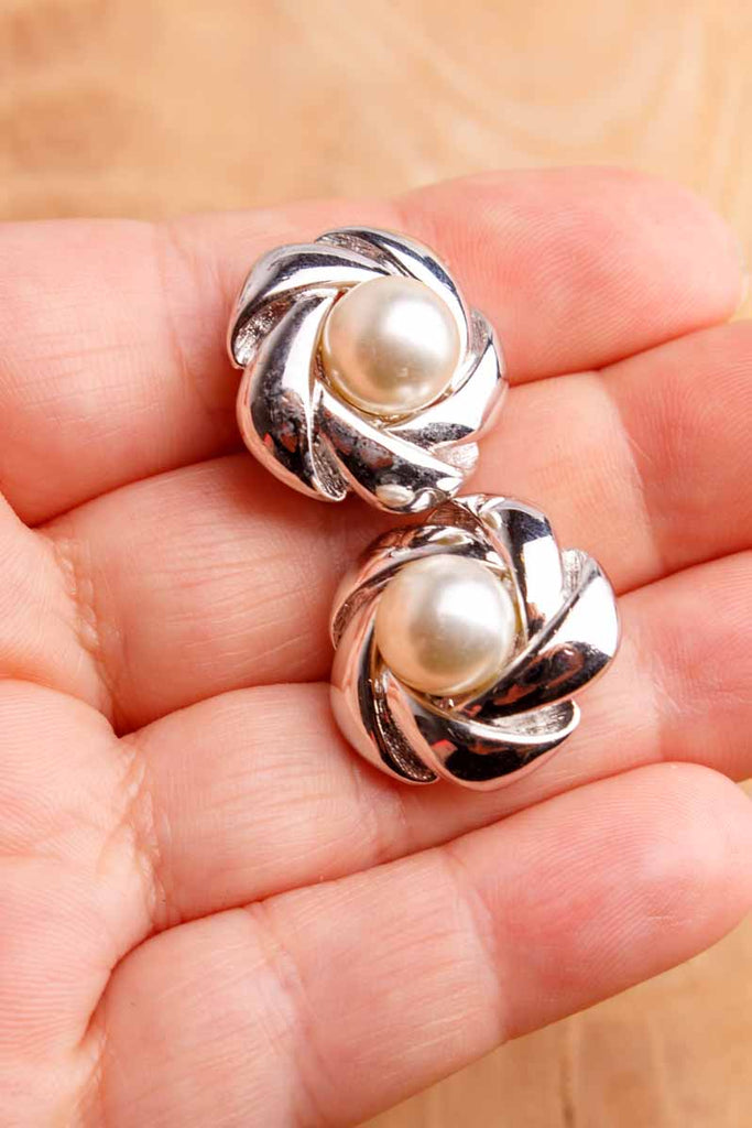 80s Ohrclips silber mit Perle