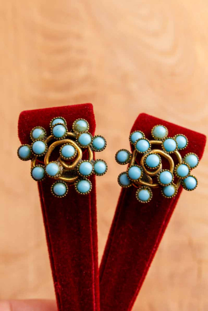 60s Ohrclips blau türkis Wirbel