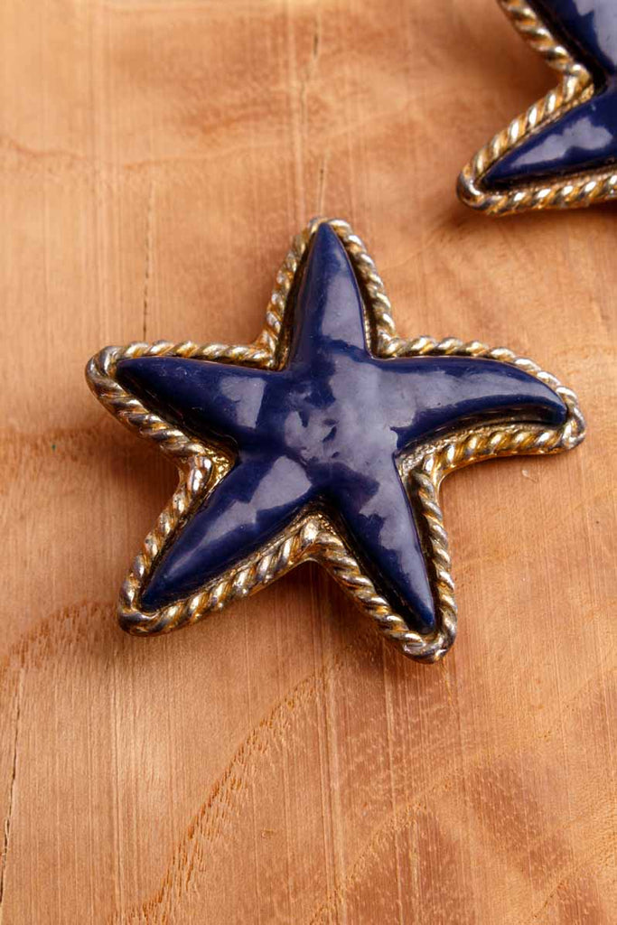 60s Ohrclips blau Seesterne