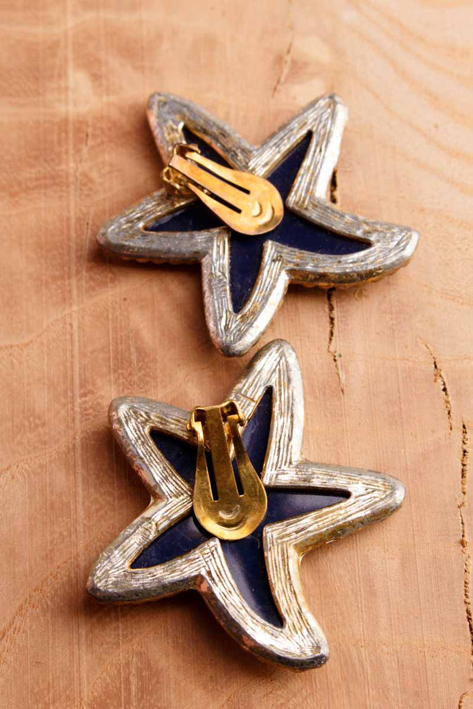 60s Ohrclips blau Seesterne