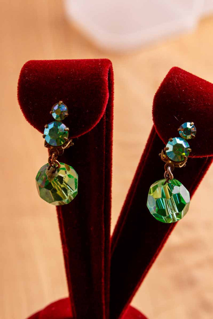 grüne 60s Ohrclips Glitzer-Strass