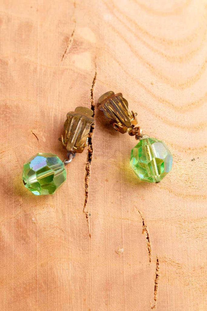 grüne 60s Ohrclips Glitzer-Strass