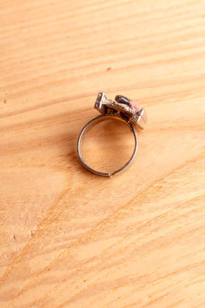 orig 70er Jahre Hippie Ring rosa Stein