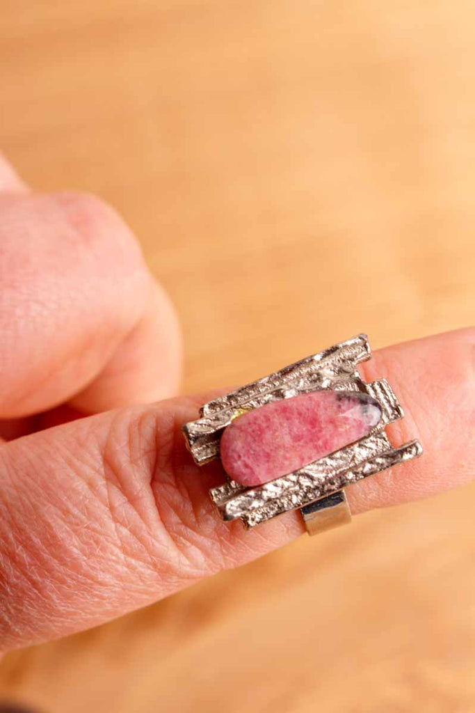 orig 70er Jahre Hippie Ring rosa Stein
