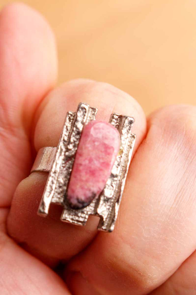 orig 70er Jahre Hippie Ring rosa Stein