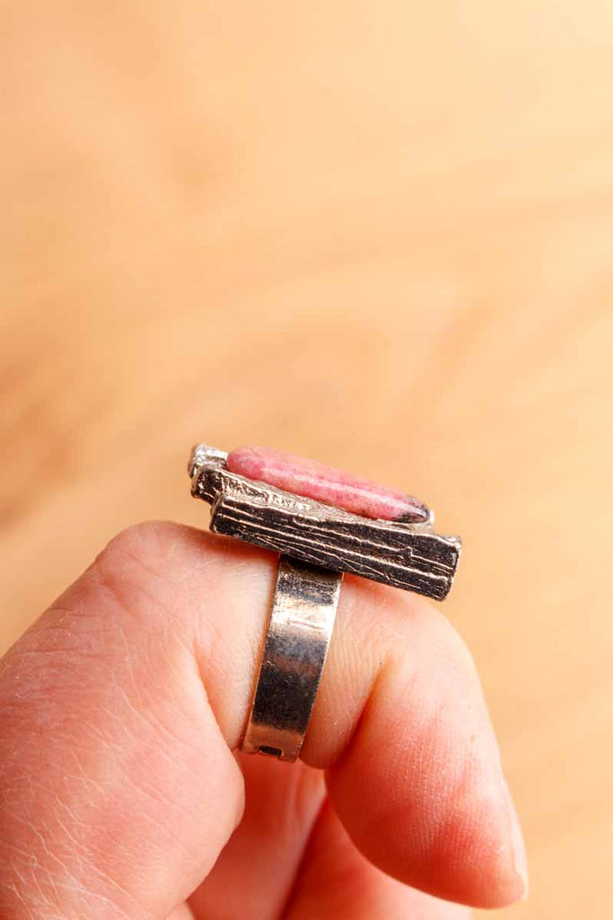 orig 70er Jahre Hippie Ring rosa Stein