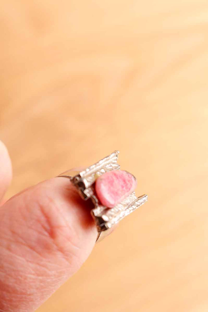 orig 70er Jahre Hippie Ring rosa Stein