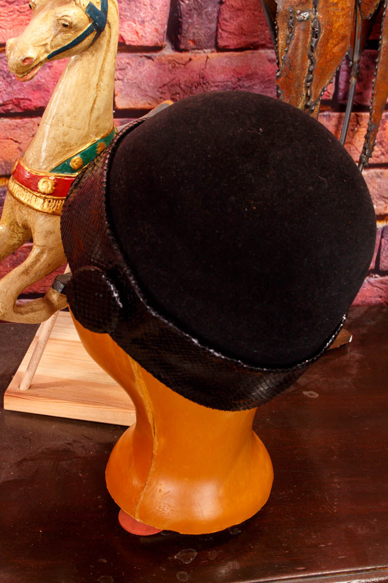 Vintage Hut Kappe schwarz+Leder