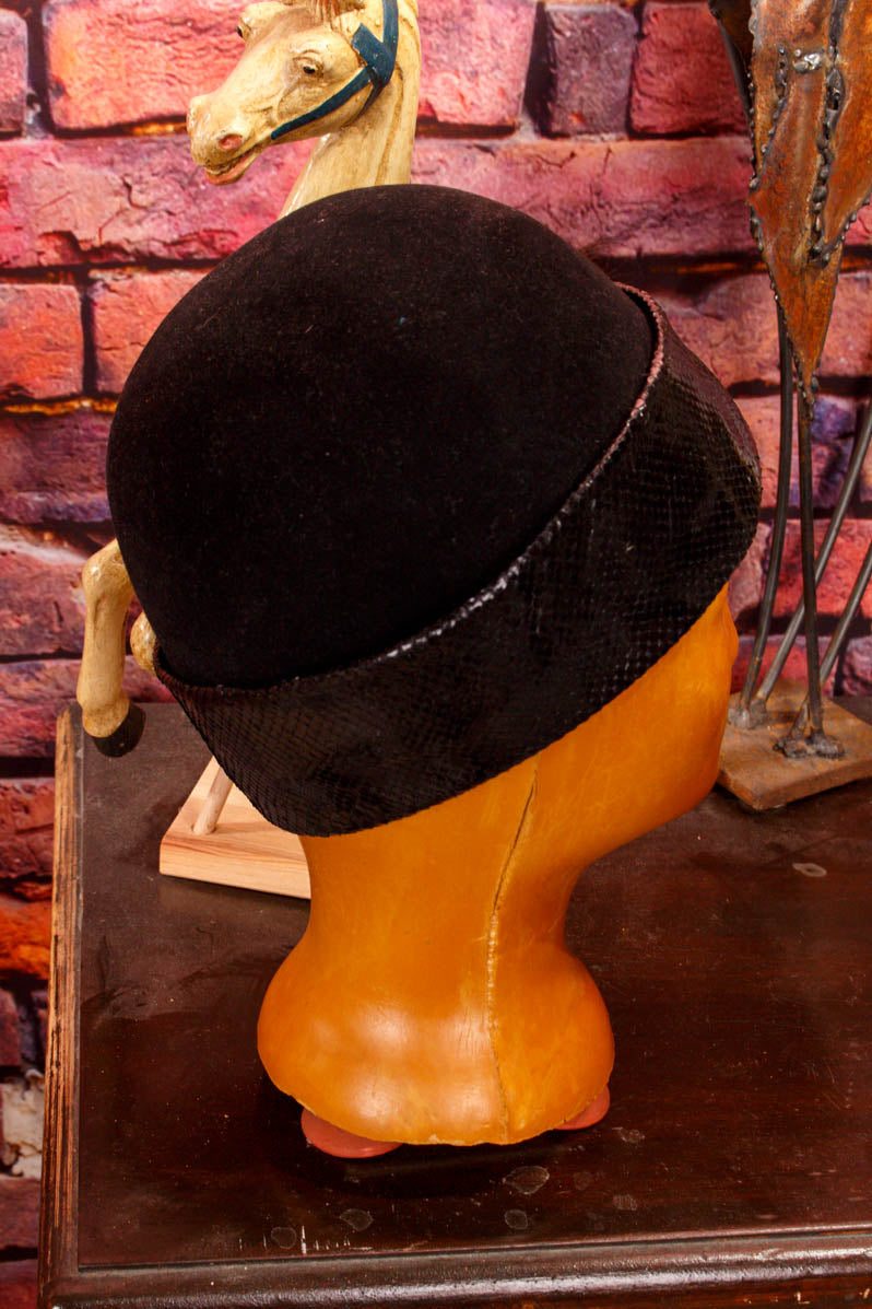 Vintage Hut Kappe schwarz+Leder