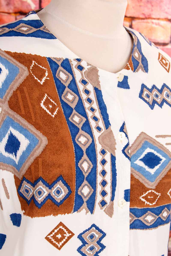 90s Boho Bluse Aztec Print