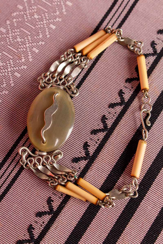 Hippie Armband Holz Stein silber