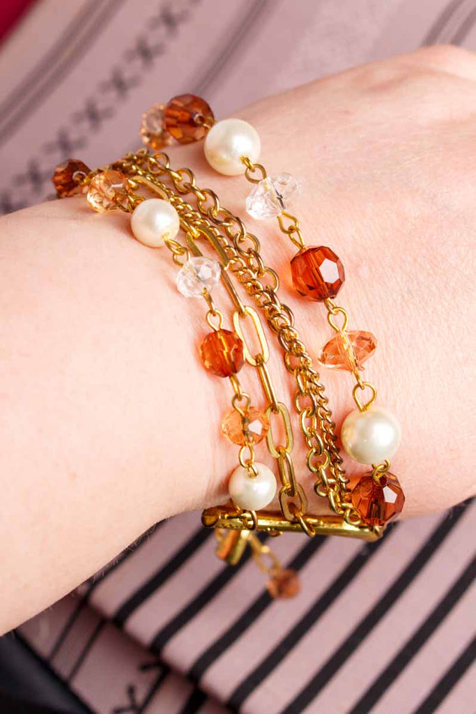 Mehrreihiges Armband gold Perlen