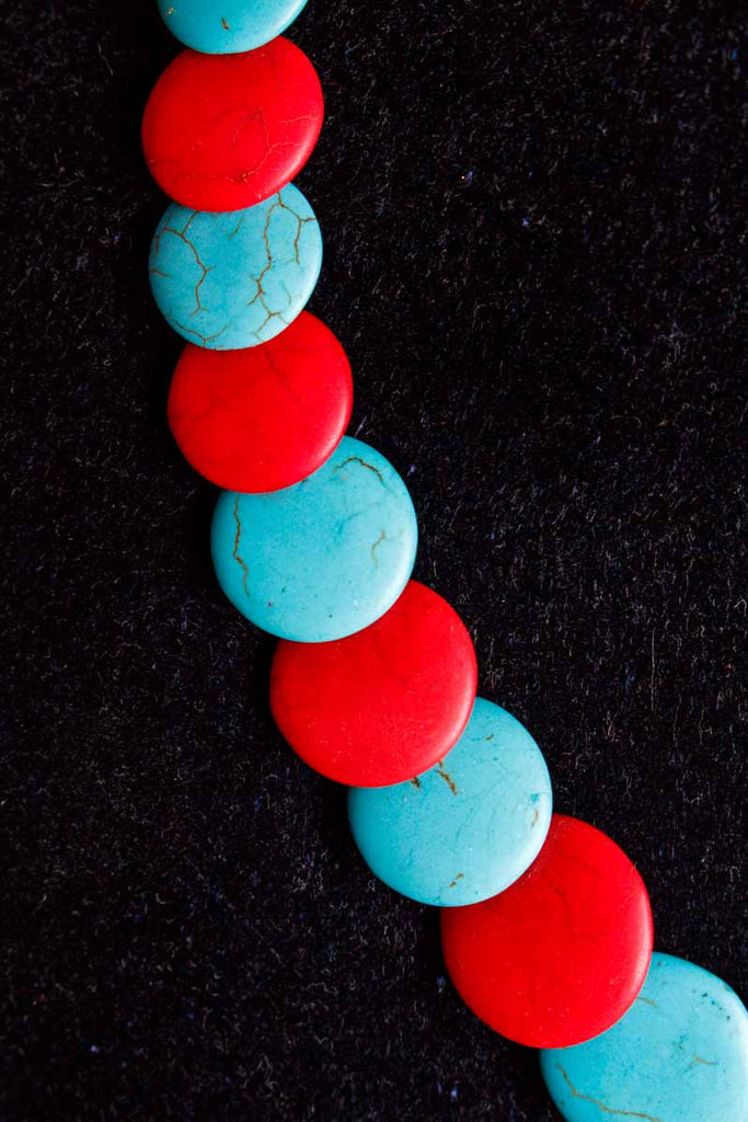 Scheibenkette türkis rot