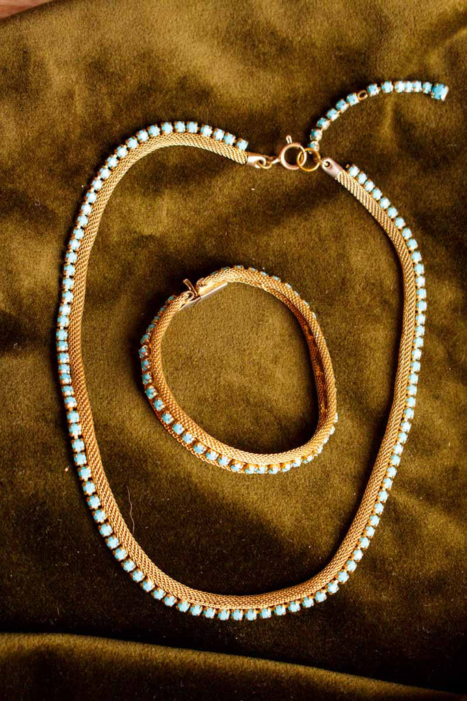 Statement Collier + Armband gold türkis