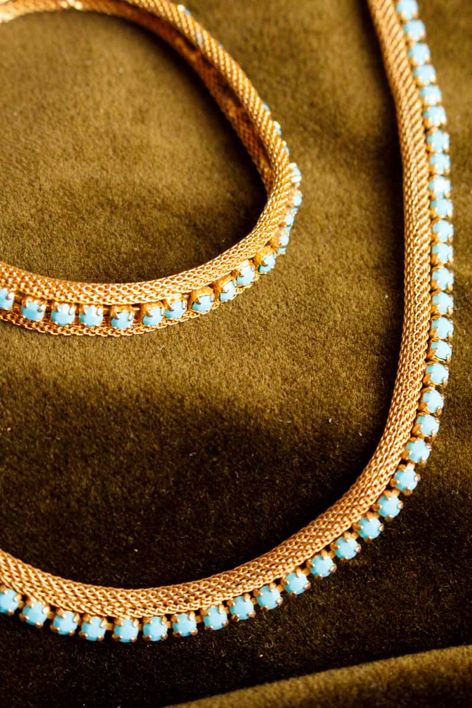 Statement Collier + Armband gold türkis