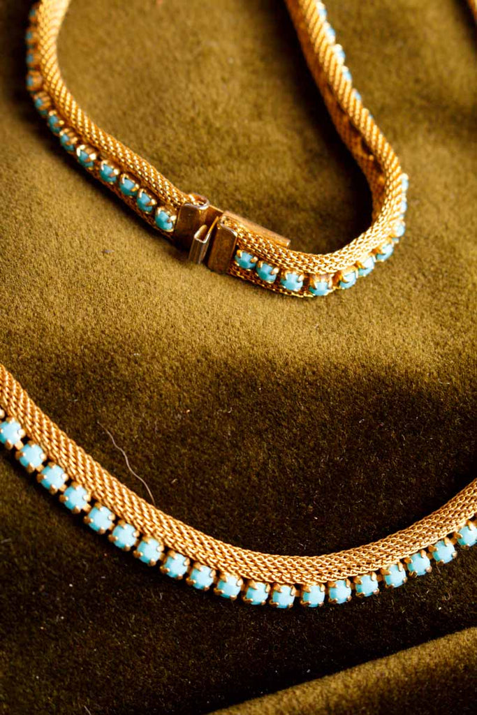 Statement Collier + Armband gold türkis