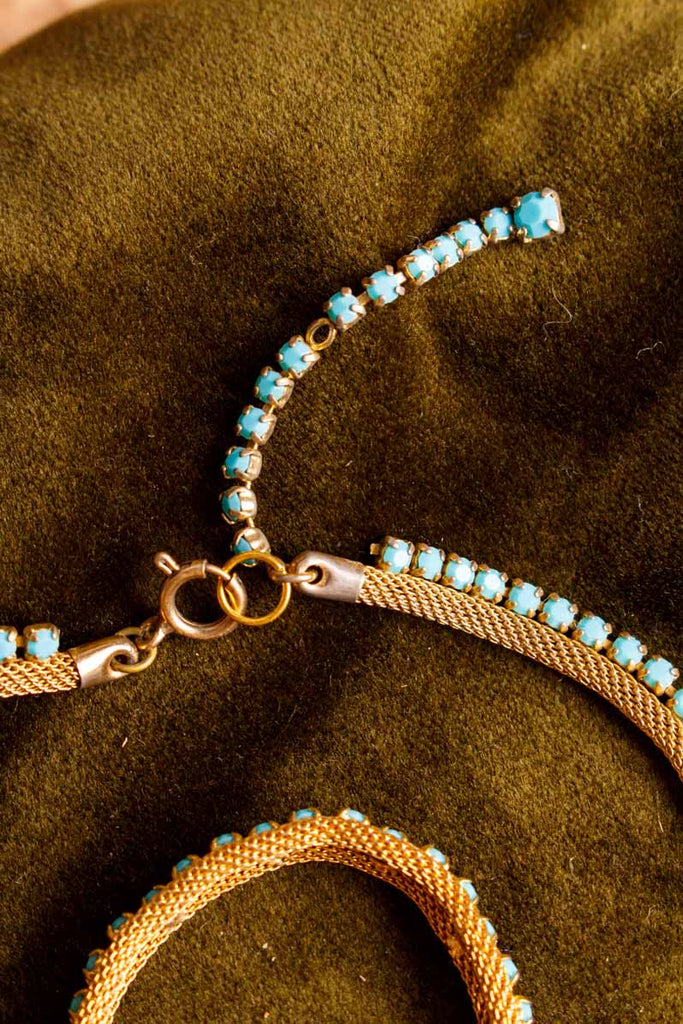 Statement Collier + Armband gold türkis