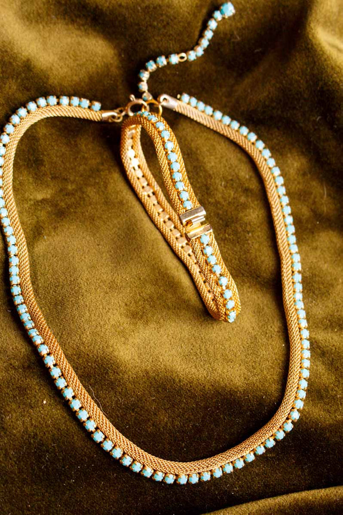 Statement Collier + Armband gold türkis