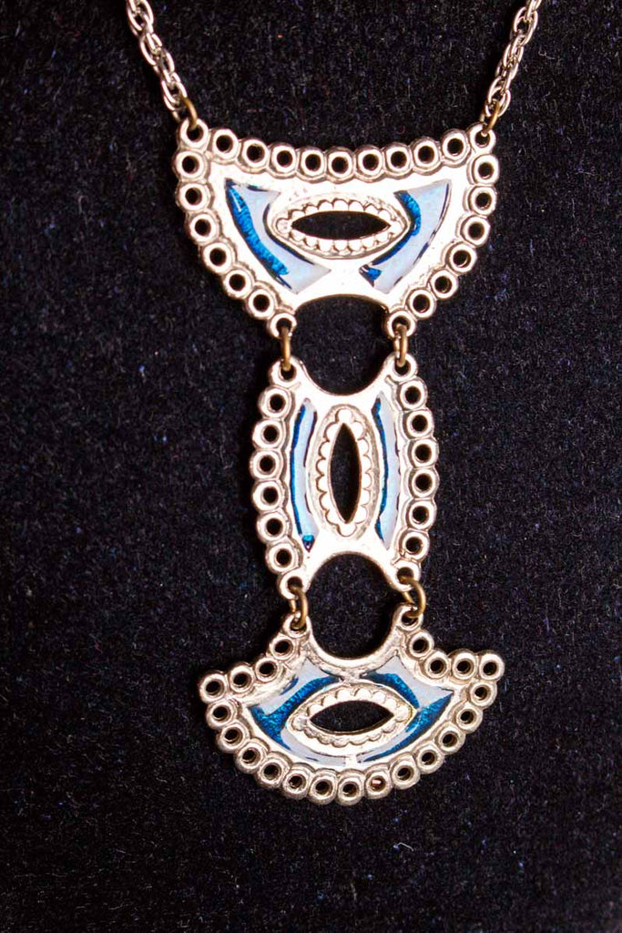 60s Kette silber + blaue Emaille