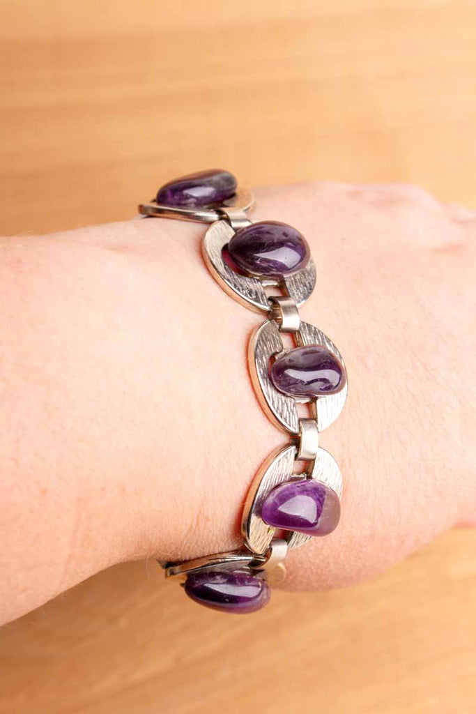 Brutalist 70s Armband silber Amethyst