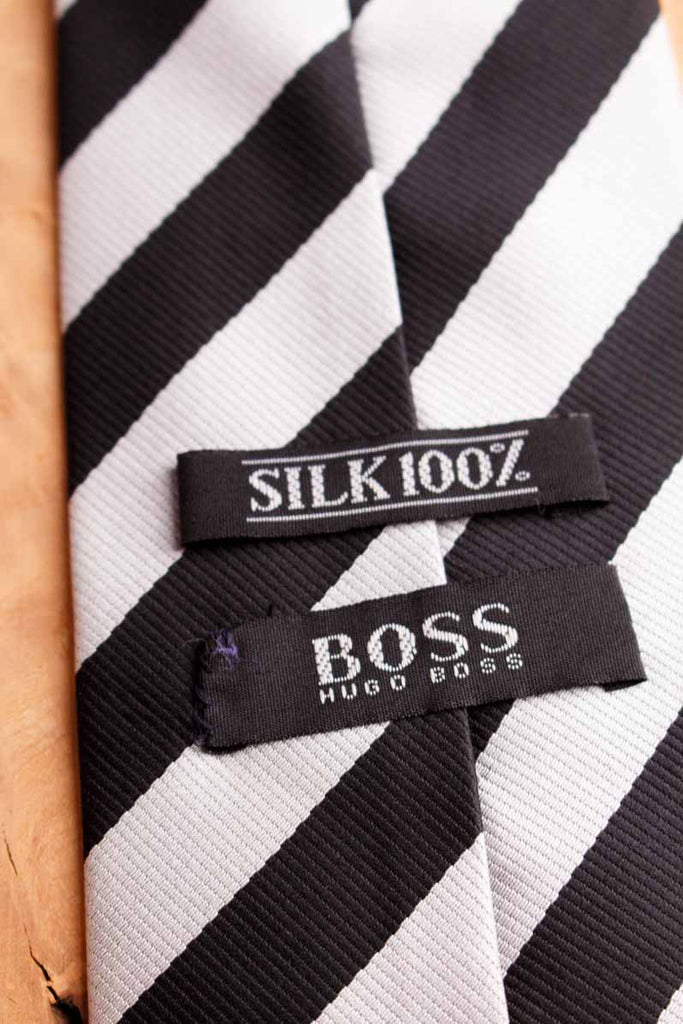 BOSS Schlips silber schwarz Streifen