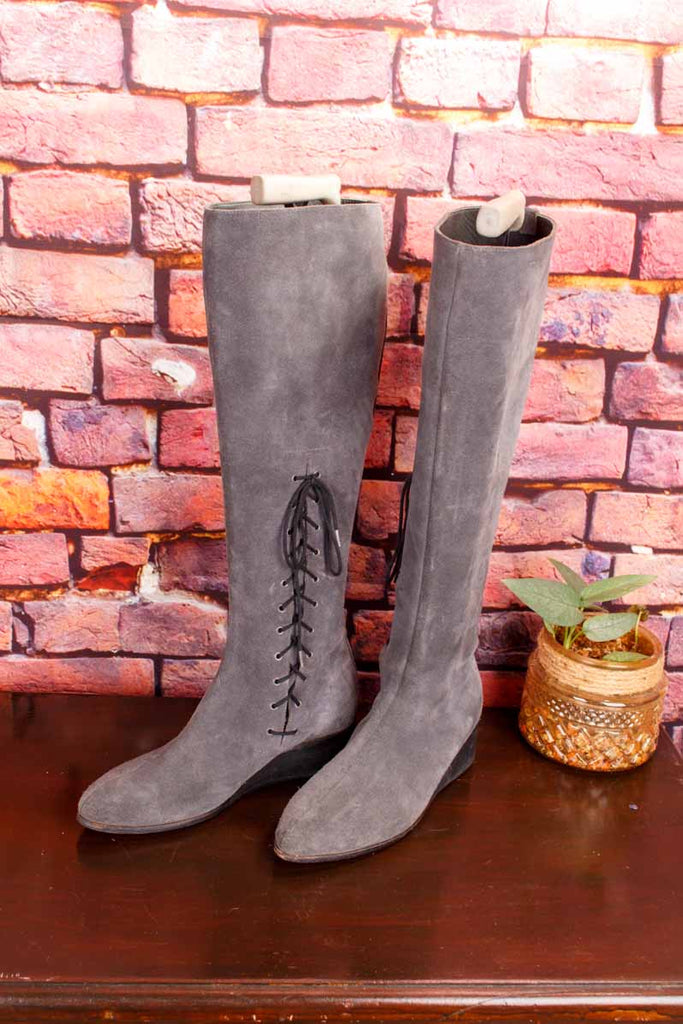 Wildleder Keilabsatz Stiefel grau