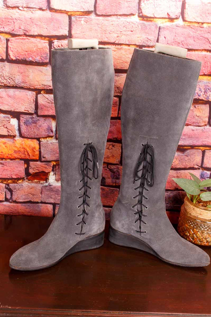 Wildleder Keilabsatz Stiefel grau