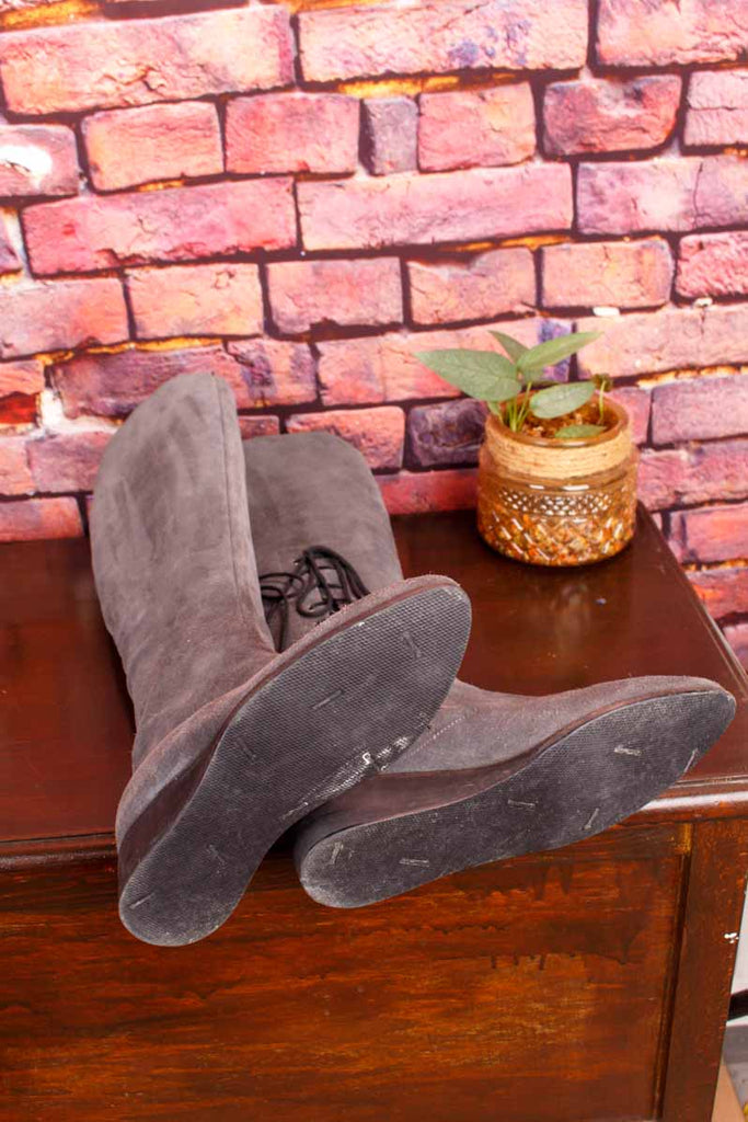 Wildleder Keilabsatz Stiefel grau