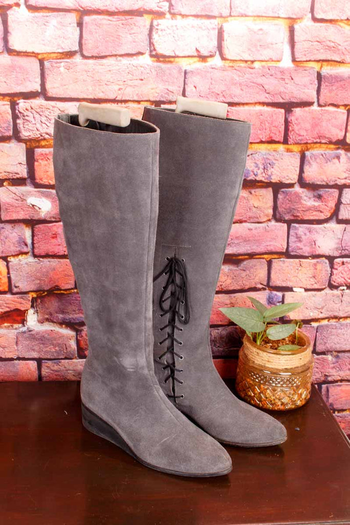 Wildleder Keilabsatz Stiefel grau