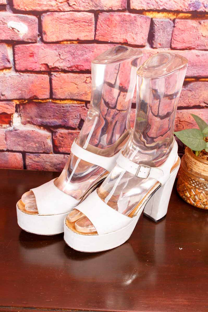 70s Disco Plateau Sandalen weiß