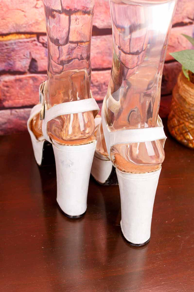 70s Disco Plateau Sandalen weiß