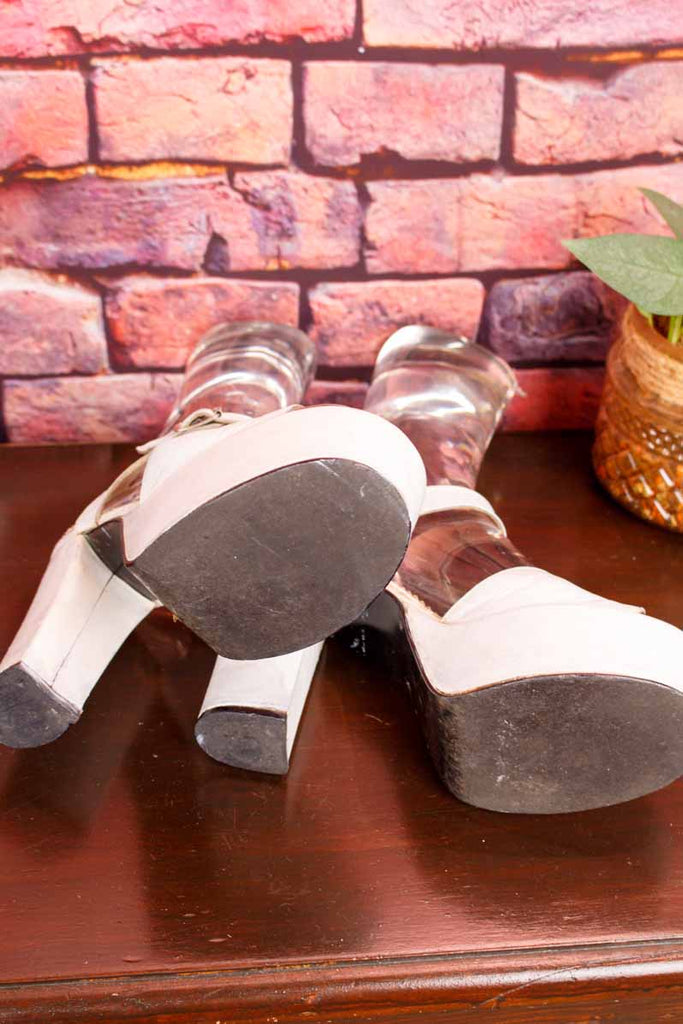 70s Disco Plateau Sandalen weiß