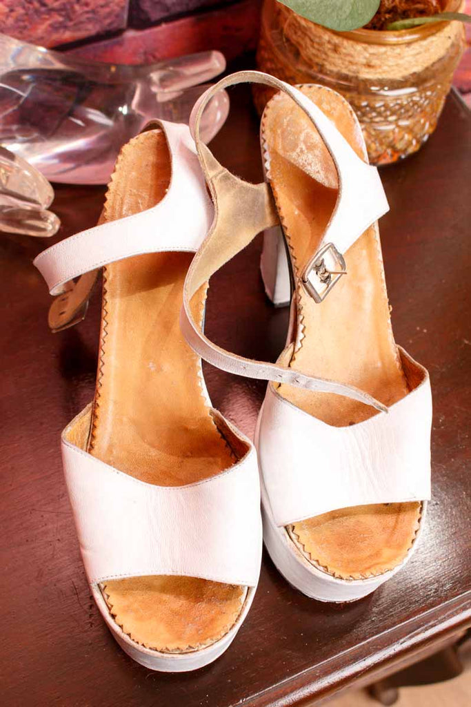 70s Disco Plateau Sandalen weiß