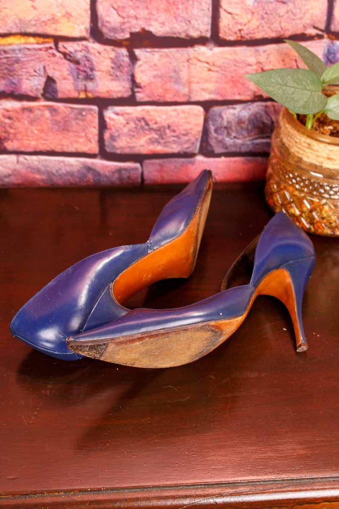 60s Highheels blau spitz