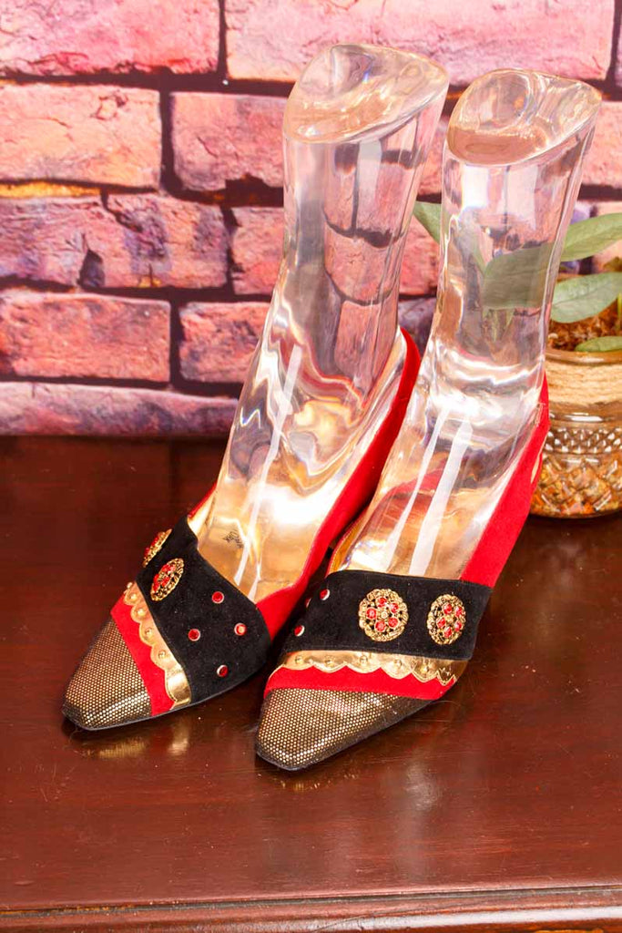 GOMEZ RIVAS Riemchen Pumps rot gold