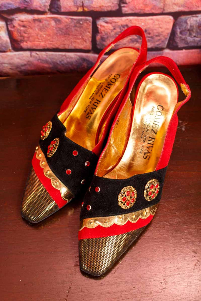 GOMEZ RIVAS Riemchen Pumps rot gold