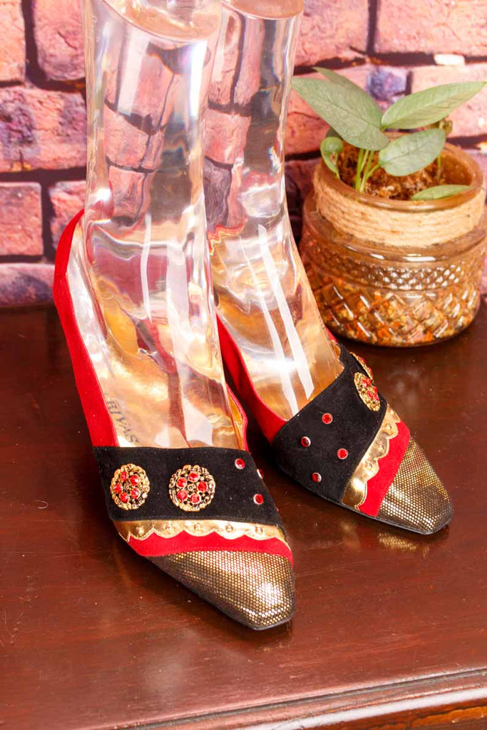 GOMEZ RIVAS Riemchen Pumps rot gold