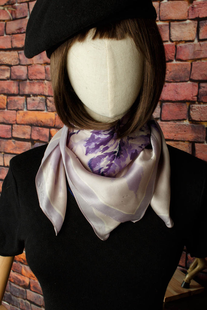 Vintage Seidentuch lila blau 70er 80er Accessoires blau Boho bunt lila Rockabilly Special Tuch Unisize vintageberlin.de