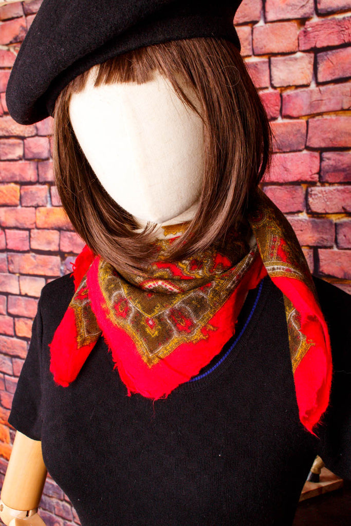 Schaltuch rot Wolle Muster 70er 80er Accessoires Boho bunt Dandy Disco Rockabilly rot Special Tuch Unisize vintageberlin.de