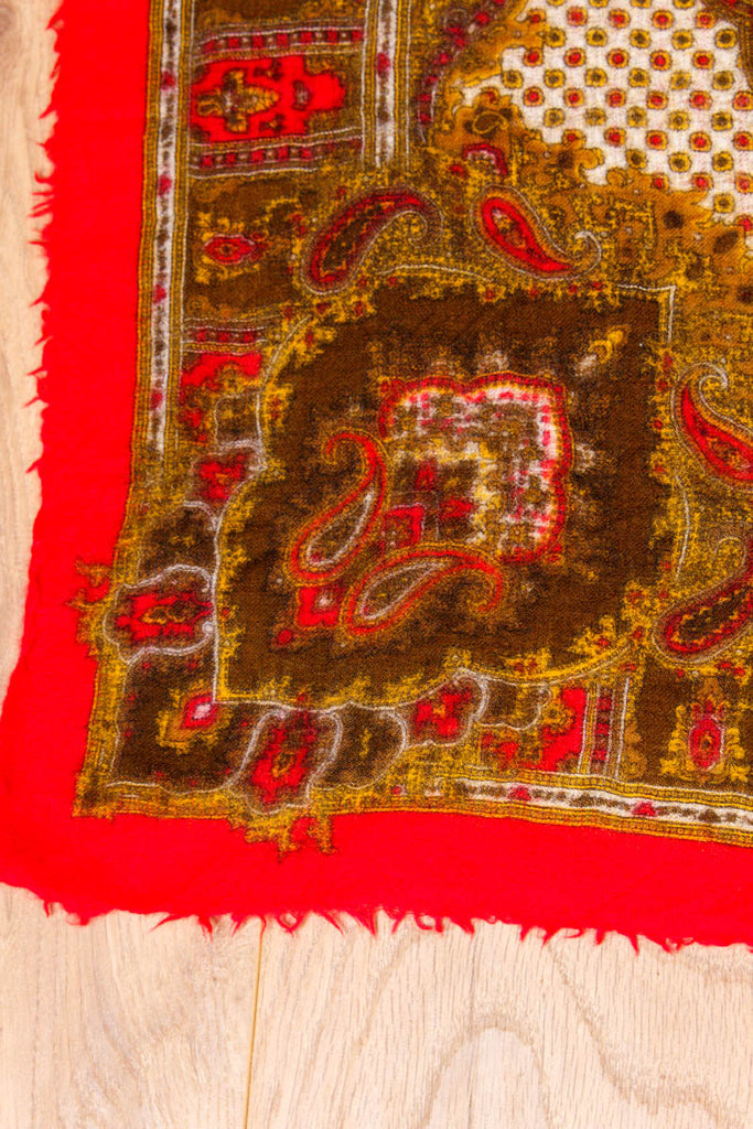 Schaltuch rot Wolle Muster 70er 80er Accessoires Boho bunt Dandy Disco Rockabilly rot Special Tuch Unisize vintageberlin.de