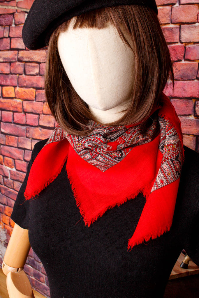 Schaltuch hellrot Wolle 70er 80er Accessoires Boho bunt Dandy Disco Rockabilly rot Special Tuch Unisize vintageberlin.de